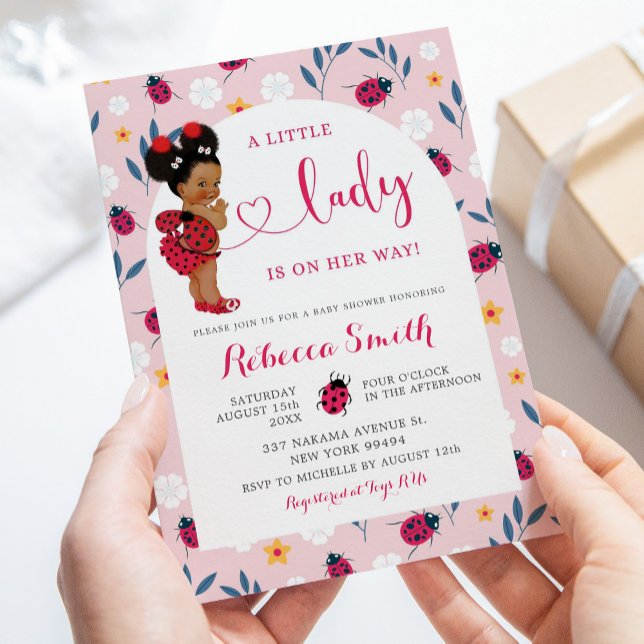 Invitation Pink Lady Bug African American Girl Baby shower (Créateur téléchargé)