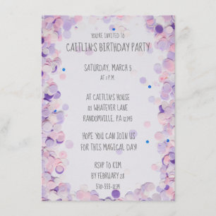 Invitation Pink & Lavender Confetti Filles Anniversaire