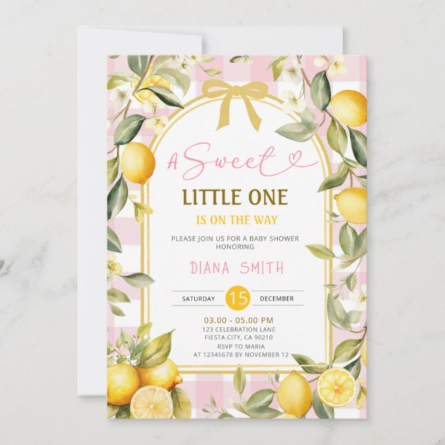 Invitation Pink Lemon A Sweet Little One Baby Shower (Devant)