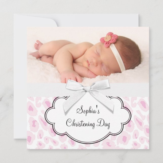 Invitation Pink Leopard Girl Photo Christening (Devant)