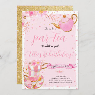 Invitation Pink Let's Par-tea Tea Anniversaire