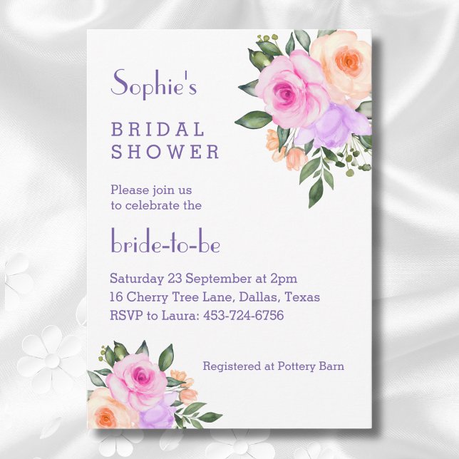 Invitation Pink Lilac Bright Floral Roses Fête des mariées (Créateur téléchargé)