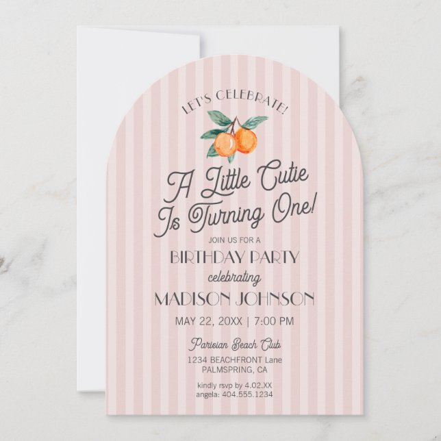 Invitation Pink Little Cutie Citrus Anniversaire (Devant)