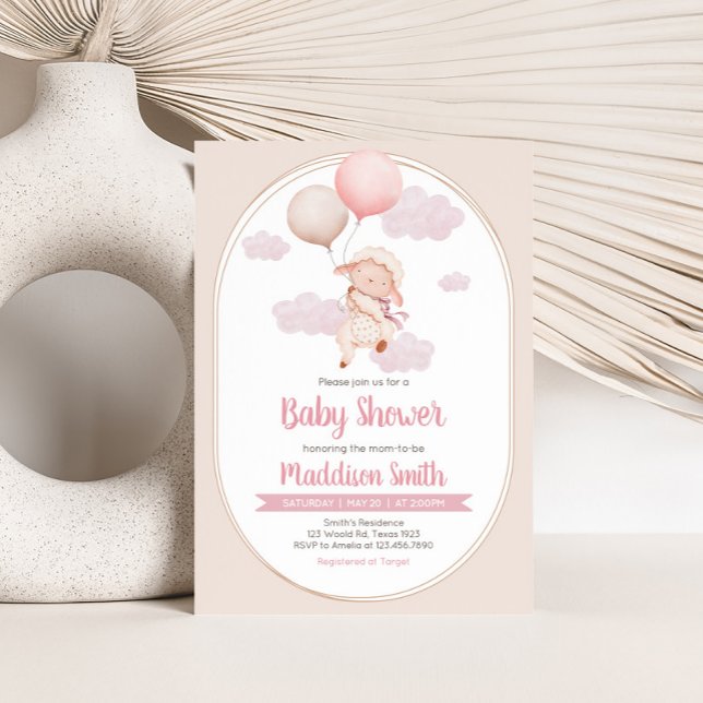 Invitation Pink Little Lamb Baby Shower (Lamb Baby Shower Invitation)