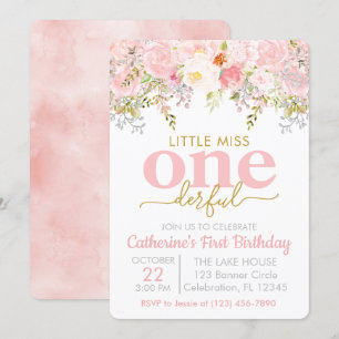 Invitation Pink Little Miss ONE derful Girl Premier anniversa