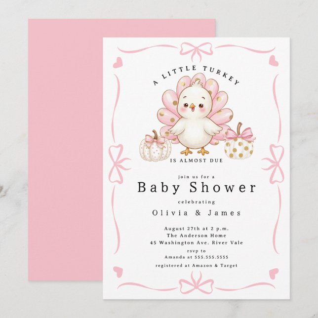 Invitation Pink Little Turkey Baby Shower Invite (Devant / Derrière)