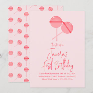 Invitation Pink Lollipops Barre de bonbons Premier anniversai