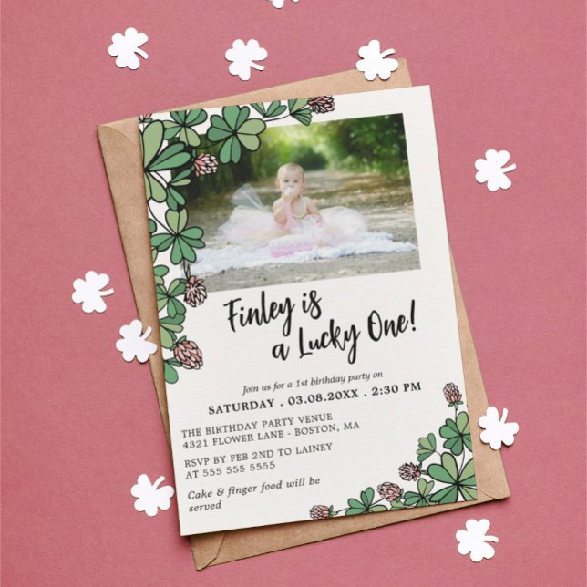 Invitation Pink Lucky One Four Leaf Clover 1er Anniversaire (Créateur téléchargé)