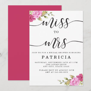 Invitation Pink Magenta Floral Miss à Mme Fête des mariées