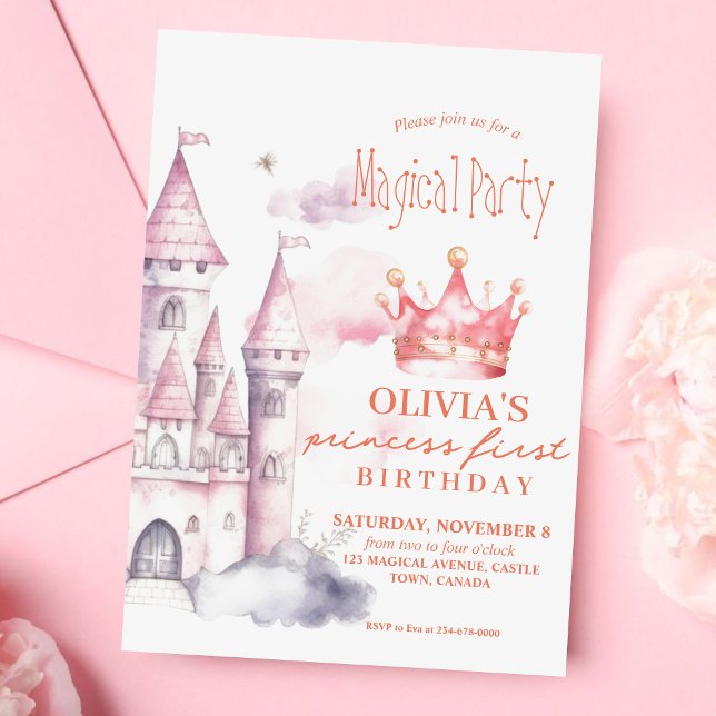 Invitation Pink Magic Princess Castle 1er anniversaire (Créateur téléchargé)