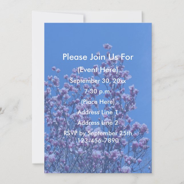 Invitation Pink Magnolia Blossoms Blue Sky Floral  (Devant)