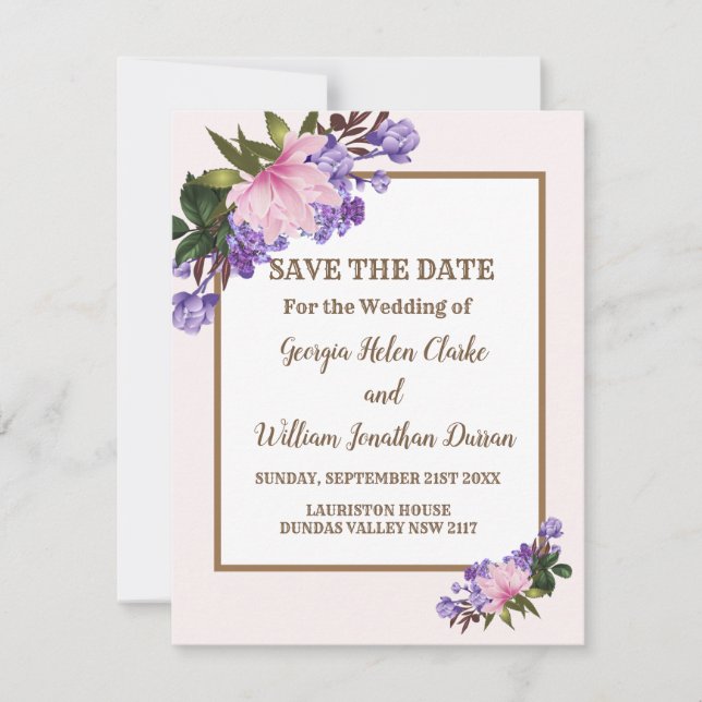 Invitation Pink Magnolia Lavender Floral Enregistrer La Date (Devant)