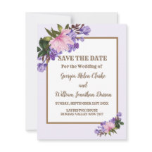 Pink Magnolia Lavender Floral Enregistrer La Date
