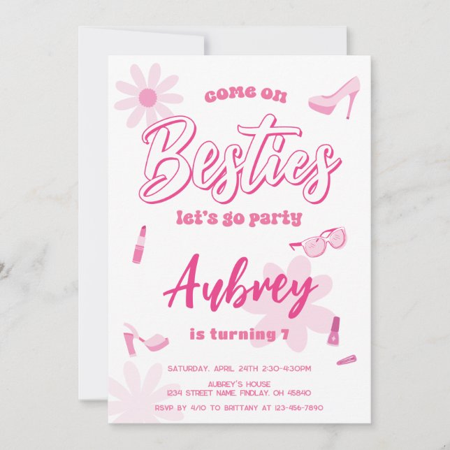 Invitation Pink Malibu Venez à Besties Anniversaire Fête N'im (Devant)