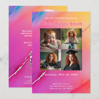 Invitation Pink Marble Milestone Collage QR Code