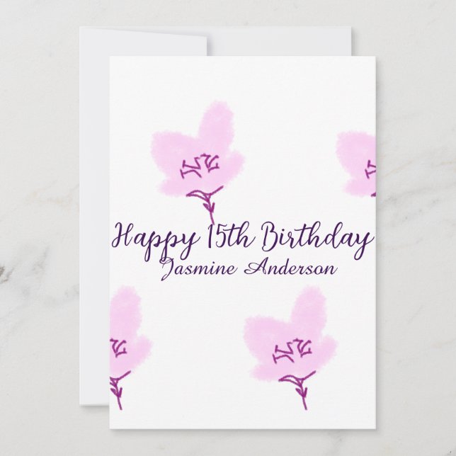 Invitation Pink mauve floral 15th birthday quinceanera name d (Devant)