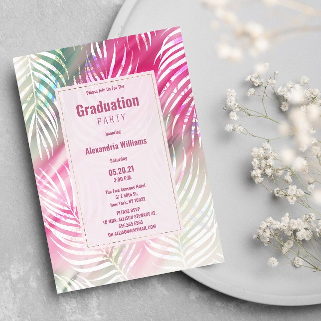 Invitation Pink ment vert aquarelle blanche florale Graduatio (Pink mint green white watercolor floral Graduation )