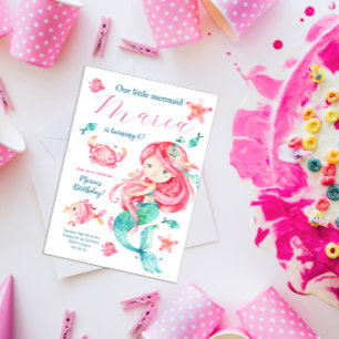Invitation Pink Mermaid Pool Fête Fille Anniversaire Invitati