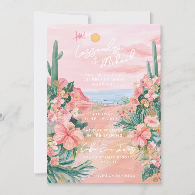 Invitation Pink Mexico Destination Wedding (Devant)