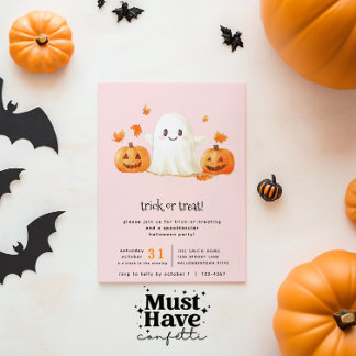 Invitation Pink mignon fantôme Spooktacular Trick ou le trait