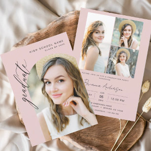Invitation Pink Minimalist Arch Photo Graduation Party