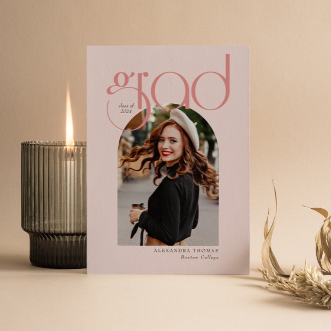 Invitation Pink Minimalist Moderne 5 Arc Photo Graduation (Créateur téléchargé)