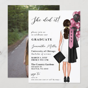 Invitation Pink Minimalist Photo Elle L'A Fait Graduation