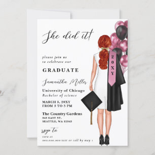 Invitation Pink Minimalist Photo Elle L'A Fait Graduation