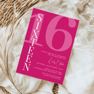 Invitation Pink minimaliste Seize fête d'anniversaire