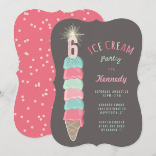 Invitation Pink Mint Ice Cream Girl 6e anniversaire Invitatio