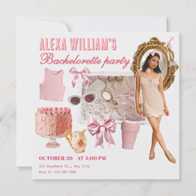 Invitation Pink mode collage photo bachelorette (Devant)