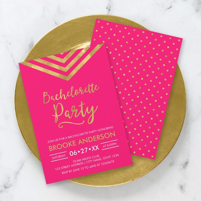 Invitation Pink Modern Faux Gold Chevron Bacheloron Party (Créateur téléchargé)