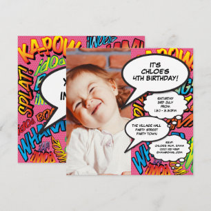 Invitation Pink Modern Fun Photo Anniversaire Fête N'importe 