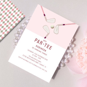 Invitation Pink Modern Let's Par-tee anniversaire de golf