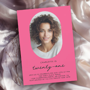 Invitation Pink Modern Minimal Photo 21e anniversaire