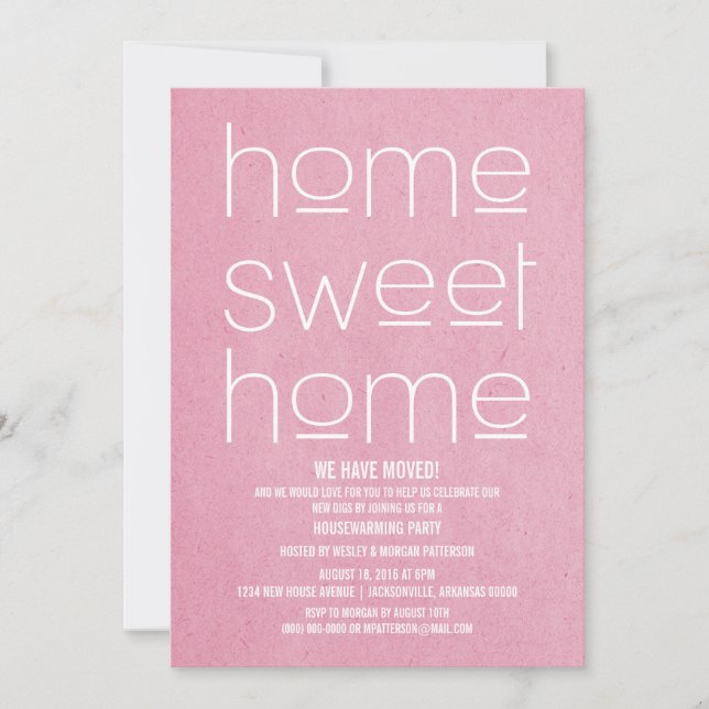 Invitation Pink Modern Sweet Accueil Fête de chauffage domest (Devant)