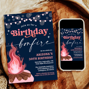 Invitation Pink moderne + Peach Anniversaire Bonfire Invitati