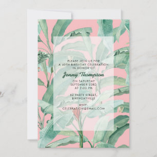 Invitation Pink moderne Tropical Banana Palm Feuille Annivers