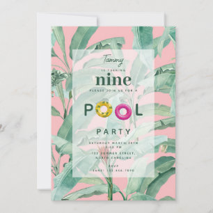 Invitation Pink moderne Tropical Banana Palm Feuille Annivers