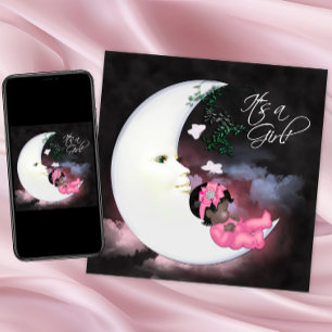 Invitation Pink Moon African American Baby Girl Douche