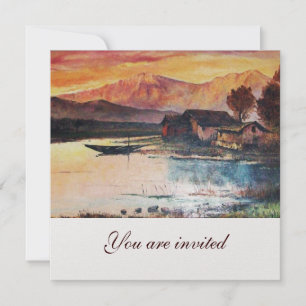 INVITATION PINK MOUNTAINS LAC ALPINE SUNSET PAYSAGE