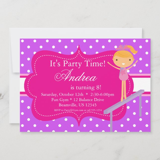 Invitation Pink n Purple polka point Anniversaire Fête Invita (Devant)