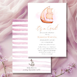 Invitation Pink Nautical Adventure C'est un Baby shower fémin