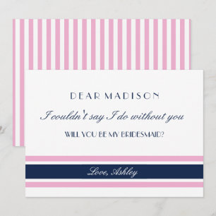 Invitation Pink & Navy Blue Stripes Serez-Vous Ma Porte-Mère 