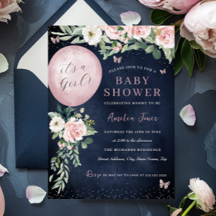 Invitation Pink Navy C'est un Baby shower à ballons pour fill