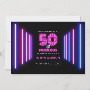Invitation Pink Neon 50 & Fabulous 50th Birthday Party