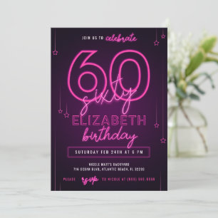 Invitation Pink Neon 60e fête d'anniversaire Faisons éclater 