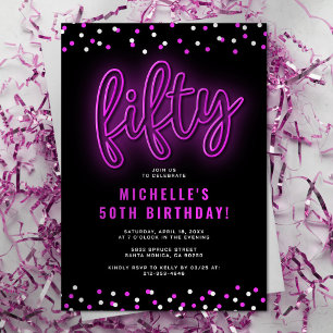 Invitation Pink Neon adulte 50e anniversaire