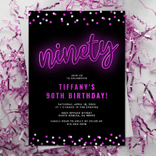 Invitation Pink Neon adulte 90e fête d'anniversaire