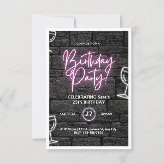Invitation Pink Neon fête d'anniversaire Customisée Invitatio